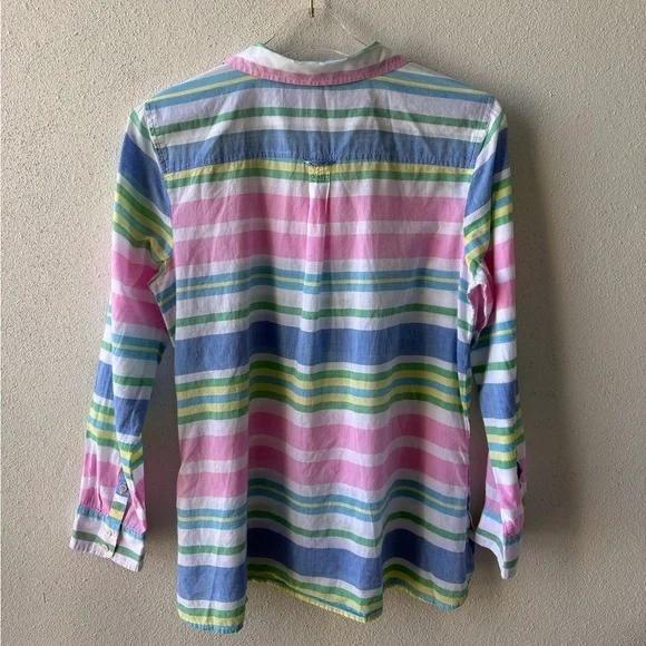 Talbots Cotton Beach Stripe Popover Size L Petite Vacation Coastal Grandmother‎ - Picture 2 of 13